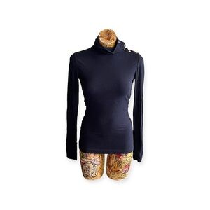 Diane Von Furstenberg turtleneck top sweater black gold button details small